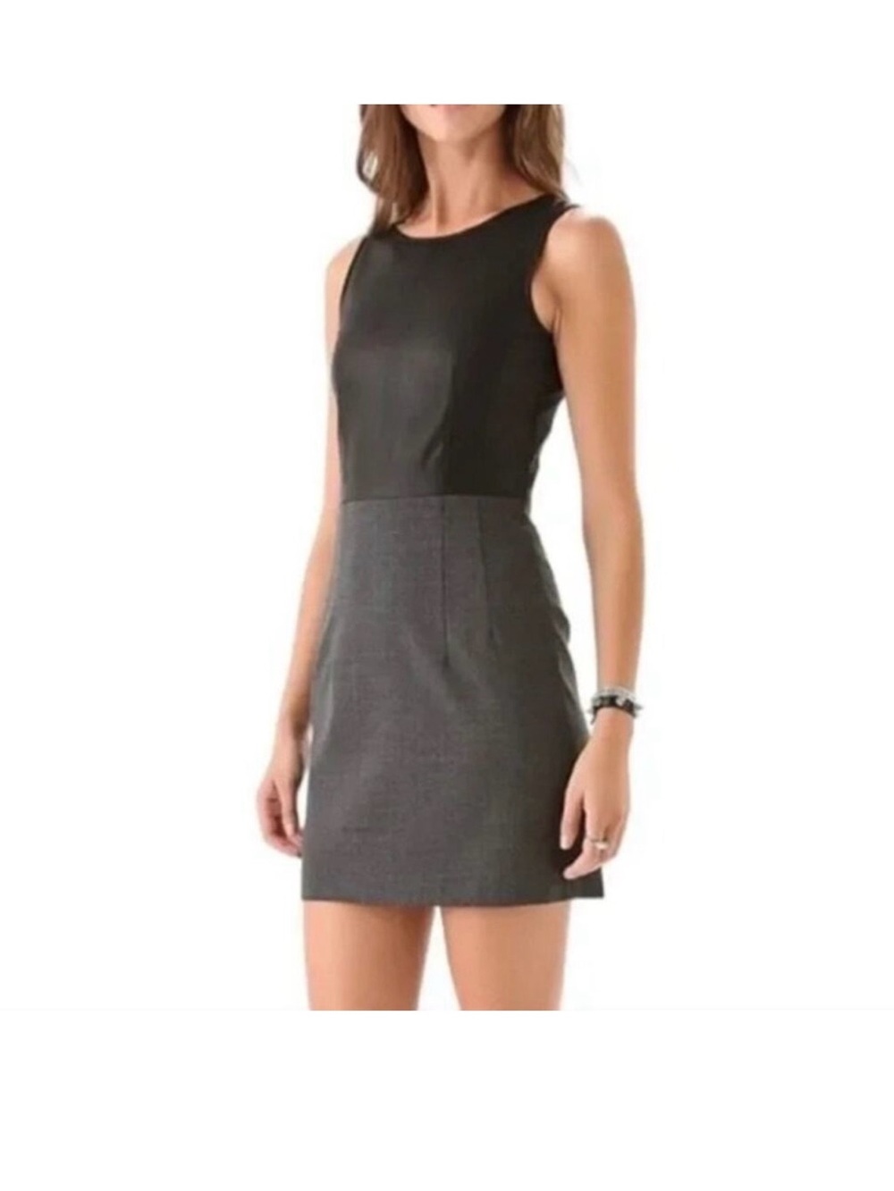 Theory Tirionne Leather/Wool Sleeveless Sheath Dress